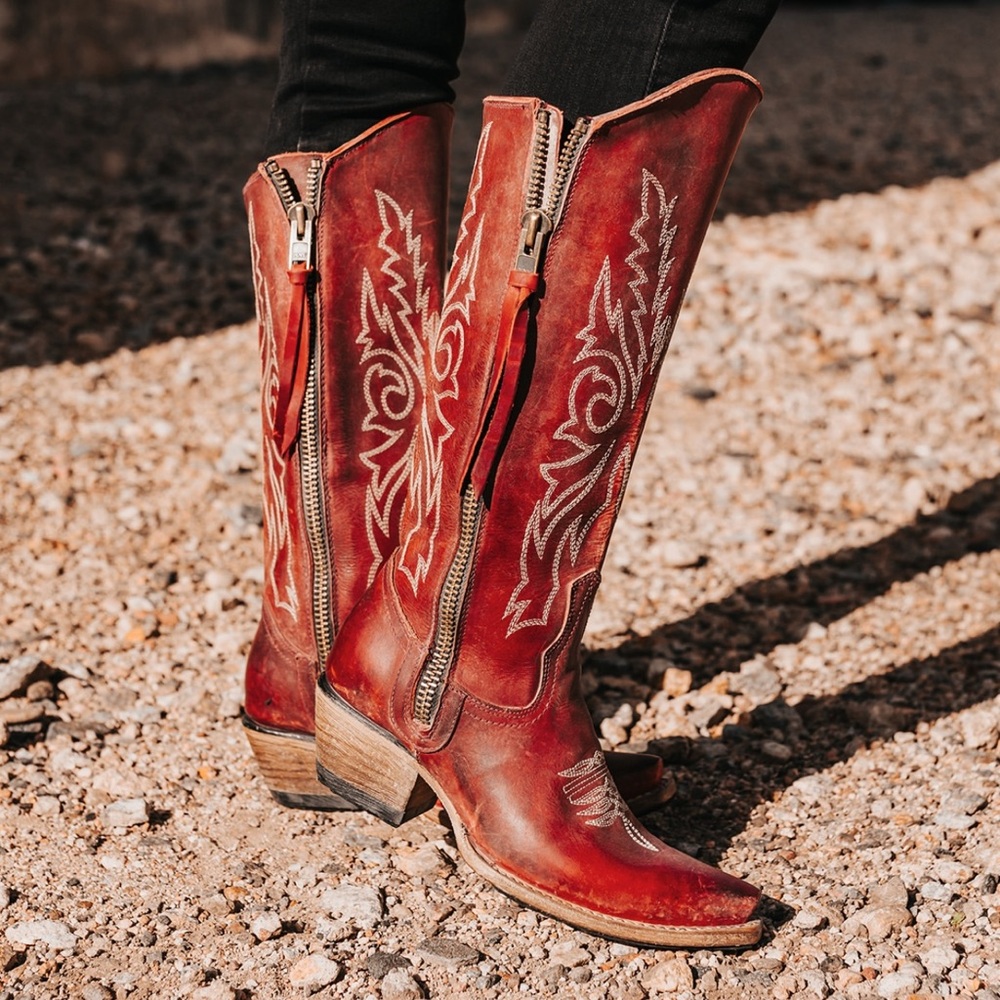 Red Western Cowboy Boots with Embroidery
